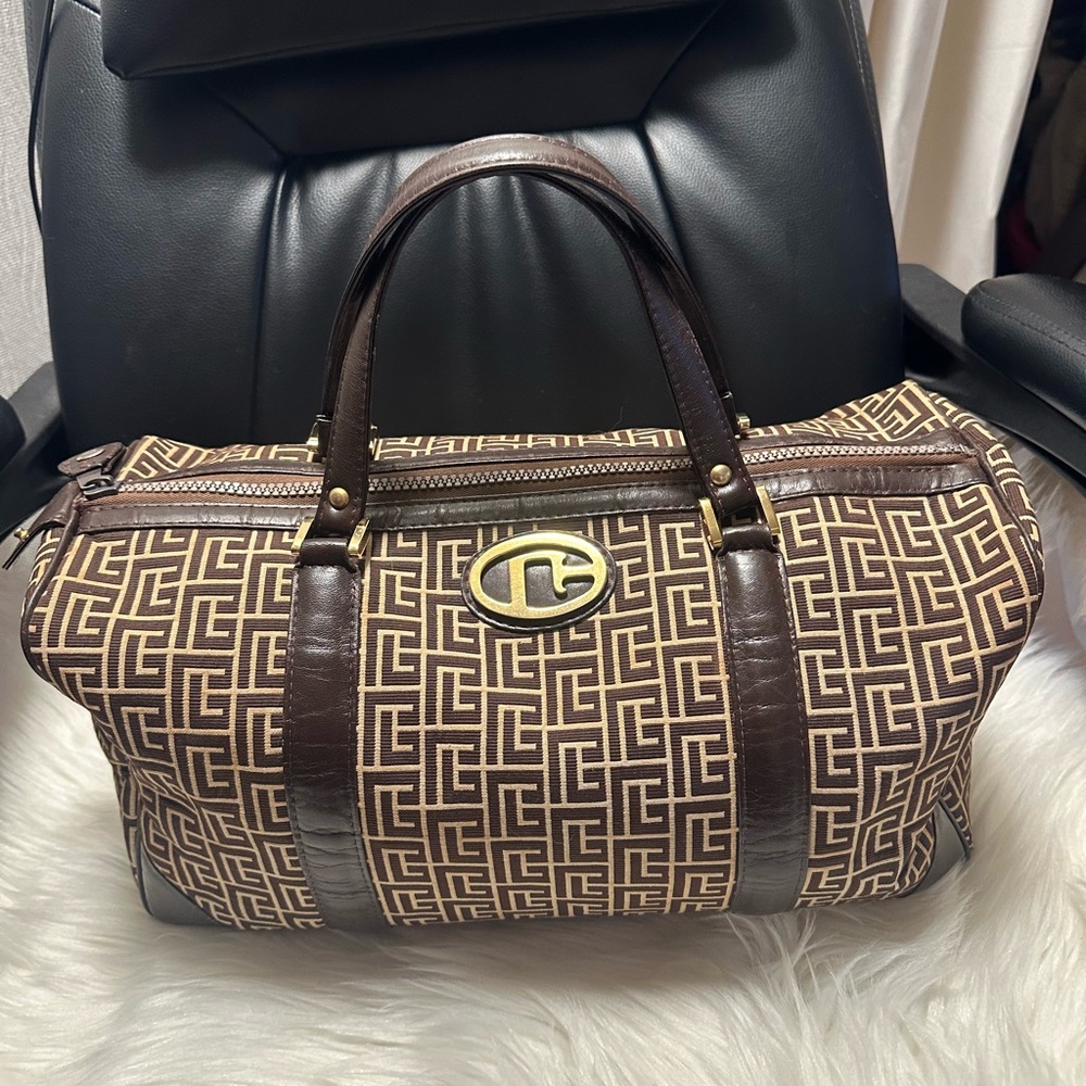 Balmain Designer Brown Patterned unisex boston Bag